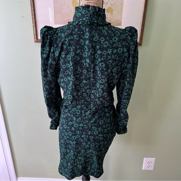 Zara Navy and Green Floral Draped Dress | Size Medium - Picture 6 of 8